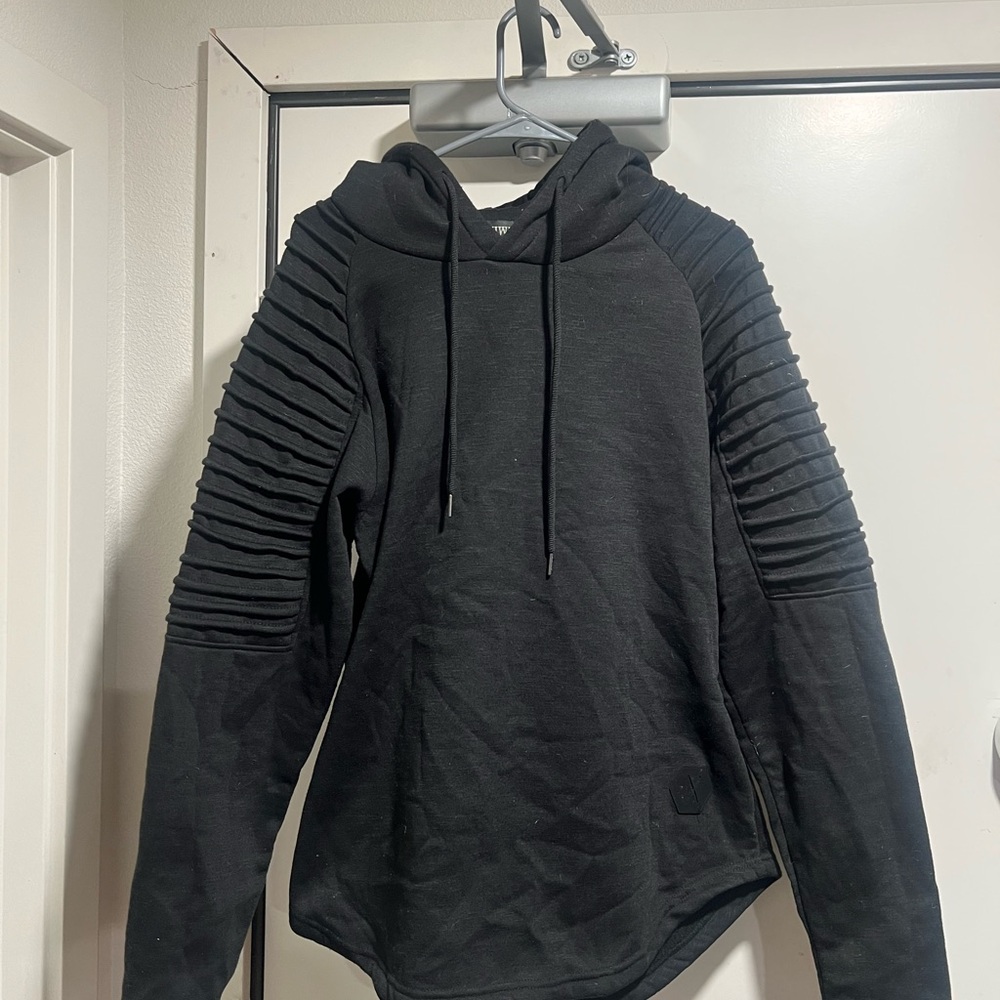 Men's Black Ribbed Sleeve Hoodie